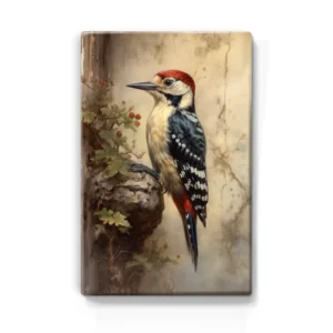 355 Bonte specht op houten paneel(tje) groot