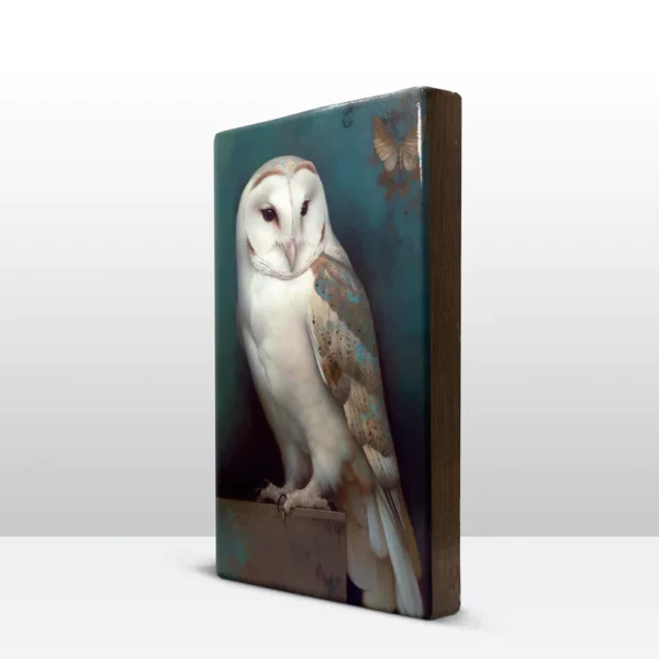 363 Verstilde Ontmoeting: De Witte Uil en de Nachtvlinder op houten paneel(tje) - Afbeelding 3