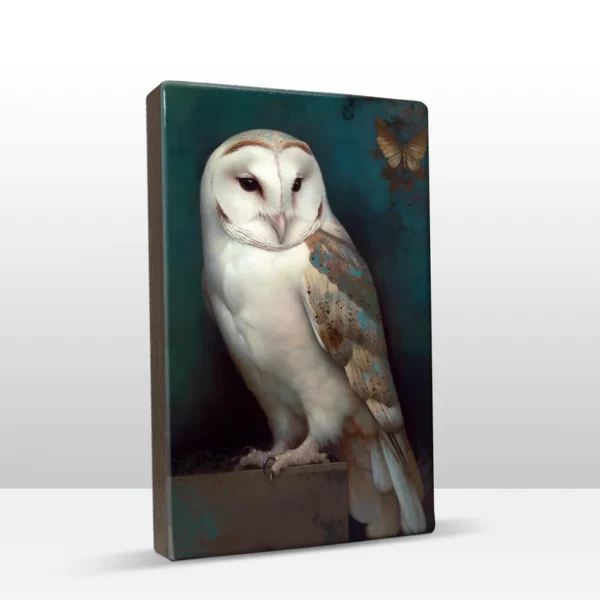 363 Verstilde Ontmoeting: De Witte Uil en de Nachtvlinder op houten paneel(tje) - Afbeelding 4