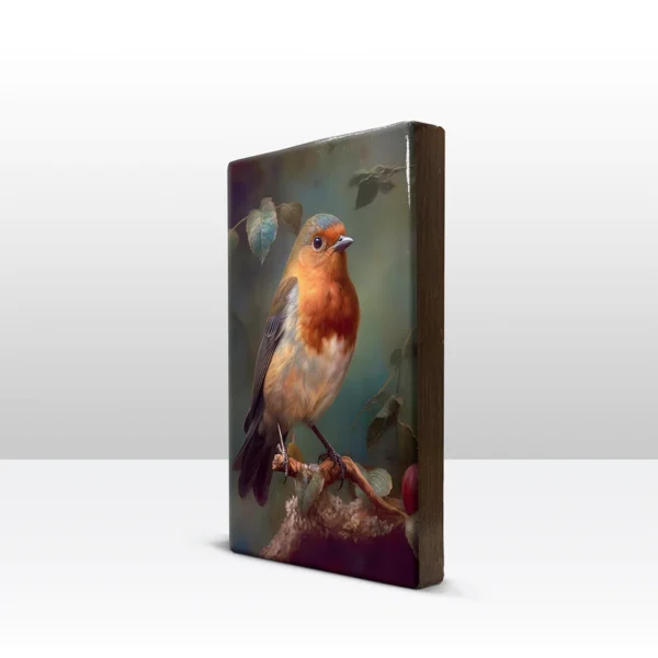 387 Roodborstje close-up op houten paneel(tje) - Afbeelding 4