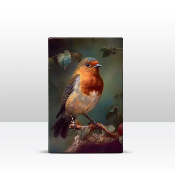 387 Roodborstje close-up op houten paneel(tje) - Afbeelding 3