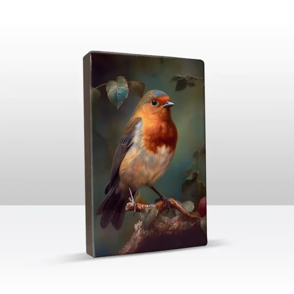 387 Roodborstje close-up op houten paneel(tje) - Afbeelding 2