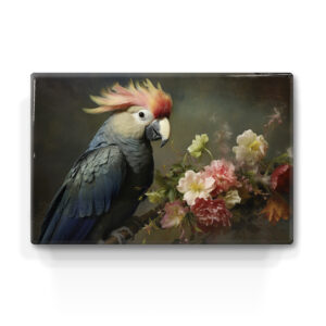 Artchoices exclusive: 029. Papegaai met bloemen op houten paneel(tje)