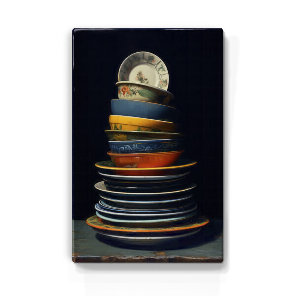 Artchoices exclusive: 033. Stapel bordjes op houten paneel(tje) groot