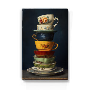 Artchoices exclusive: 035. Stapel kopjes 2 op houten paneel(tje) groot