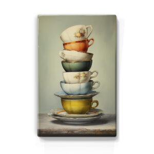 Artchoices exclusive: 038. Stapel kopjes licht 1 op houten paneel(tje) groot
