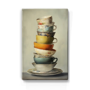 Artchoices exclusive: 039. Stapel kopjes licht 2 op houten paneel(tje) groot