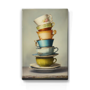 Artchoices exclusive: 040. Stapel kopjes licht 3 op houten paneel(tje) groot