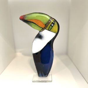 Glazen Habrat Toekan groen/oranje groot