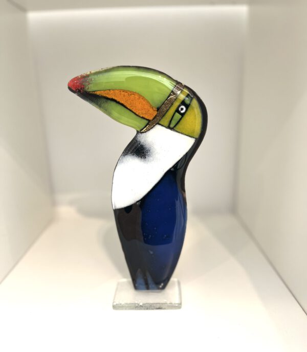 Glazen Habrat Toekan groen/oranje groot