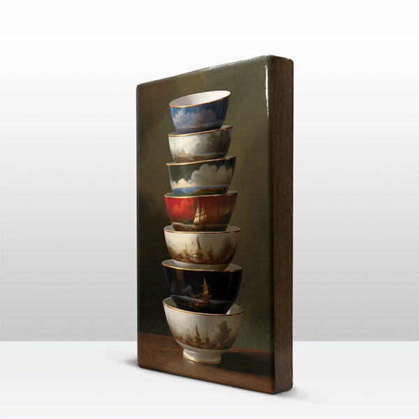 104. Kommetjes met schepen details op houten paneel(tje) - Afbeelding 3