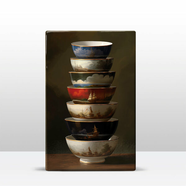 104. Kommetjes met schepen details op houten paneel(tje) - Afbeelding 4