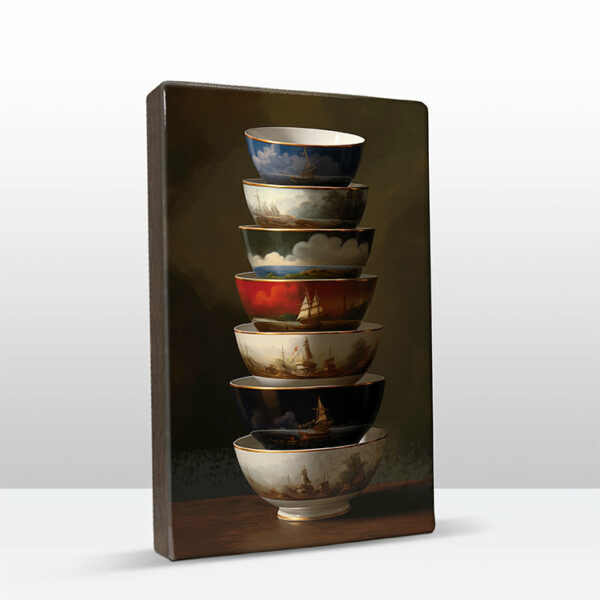 104. Kommetjes met schepen details op houten paneel(tje) - Afbeelding 5