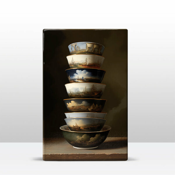 106. Kommetjes met schepen details op houten paneel(tje) - Afbeelding 4