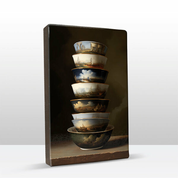 106. Kommetjes met schepen details op houten paneel(tje) - Afbeelding 5