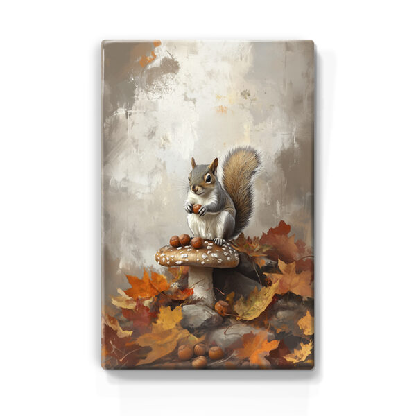 109. Eekhoorntje op paddenstoel op houten paneel(tje)