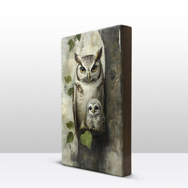 116. Uil met kleintje op houten paneel(tje) - Afbeelding 2