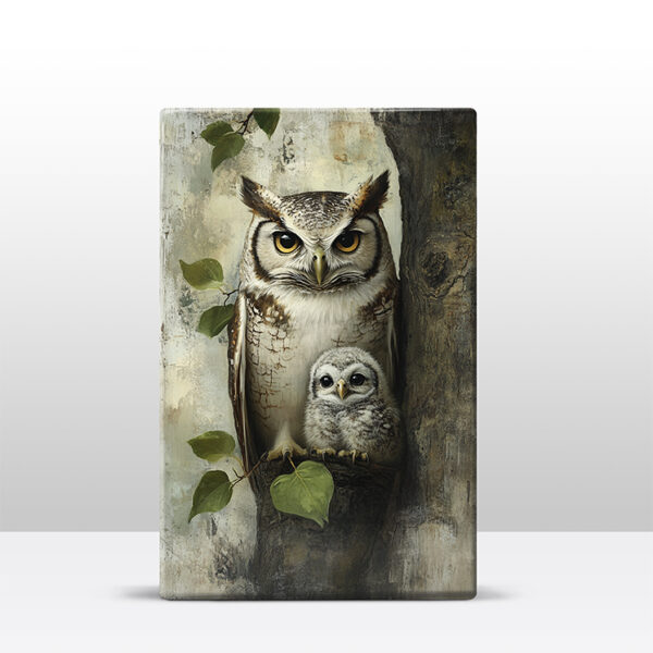 116. Uil met kleintje op houten paneel(tje) - Afbeelding 4