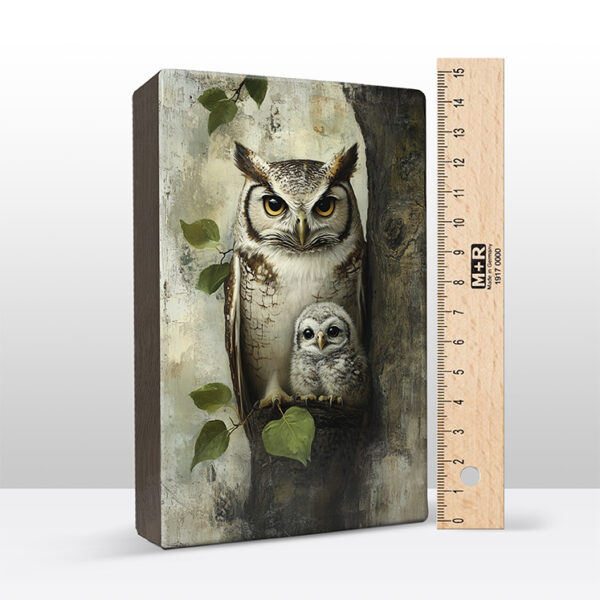 116. Uil met kleintje op houten paneel(tje) - Afbeelding 6