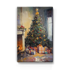 150. Kerstboom met cadeautjes op houten paneel(tje)