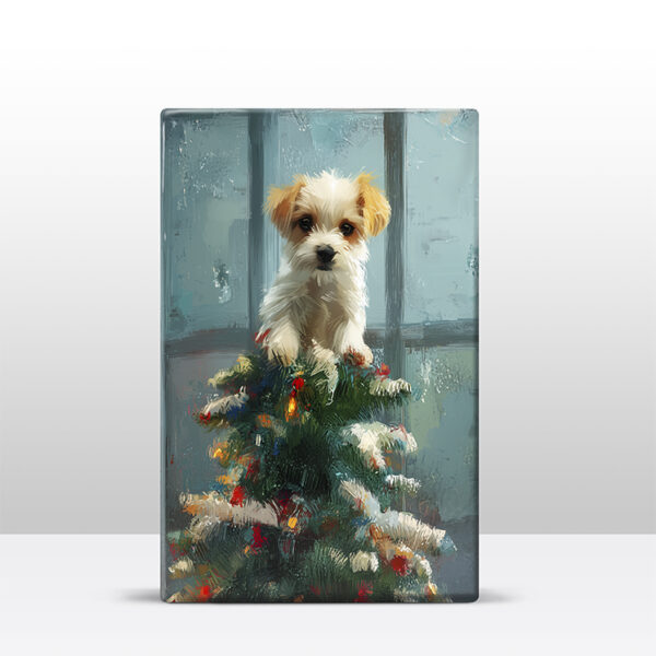 156. Kerstboom met hondje in de top op houten paneel(tje) - Afbeelding 4