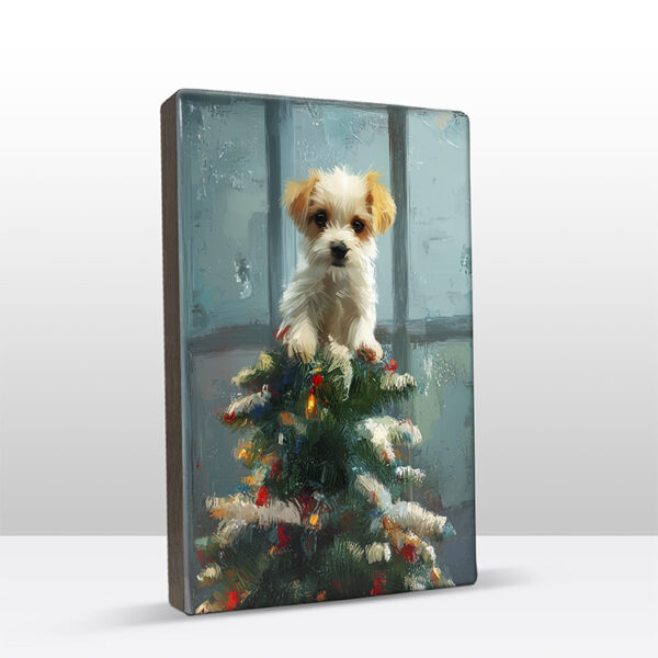 156. Kerstboom met hondje in de top op houten paneel(tje) - Afbeelding 3