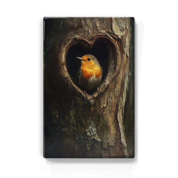 185. Roodborstje in een boom op houten paneel(tje)