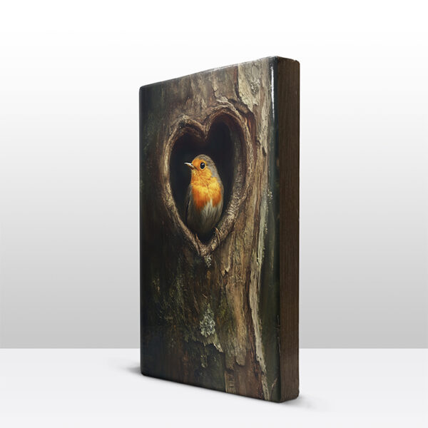 185. Roodborstje in een boom op houten paneel(tje) - Afbeelding 6