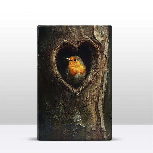 185. Roodborstje in een boom op houten paneel(tje) - Afbeelding 5