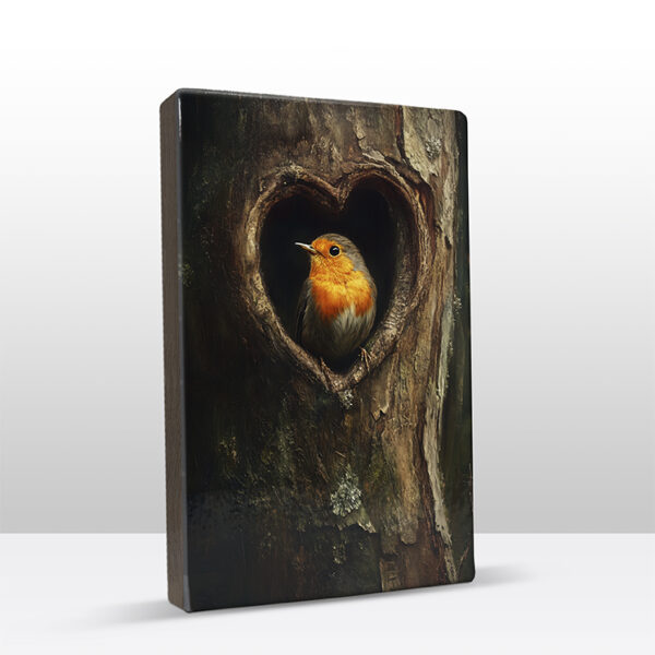 185. Roodborstje in een boom op houten paneel(tje) - Afbeelding 4