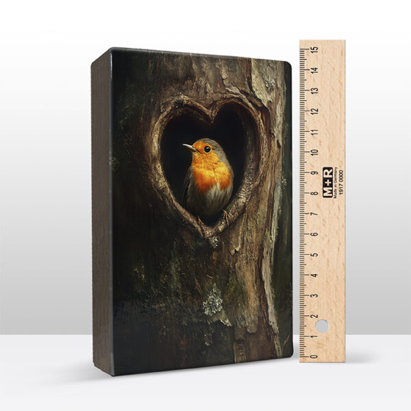 185. Roodborstje in een boom op houten paneel(tje) - Afbeelding 3